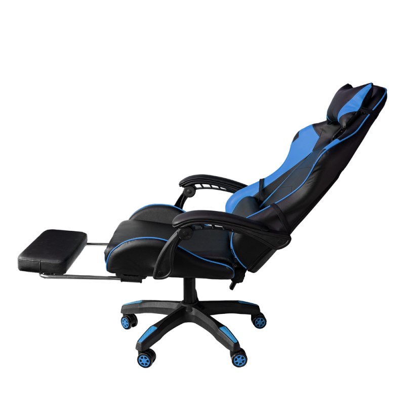 Sedia gaming in ecopelle da ufficio reclinabile con poggiapiedi Blu e Nero 64x53x h123-133 cm