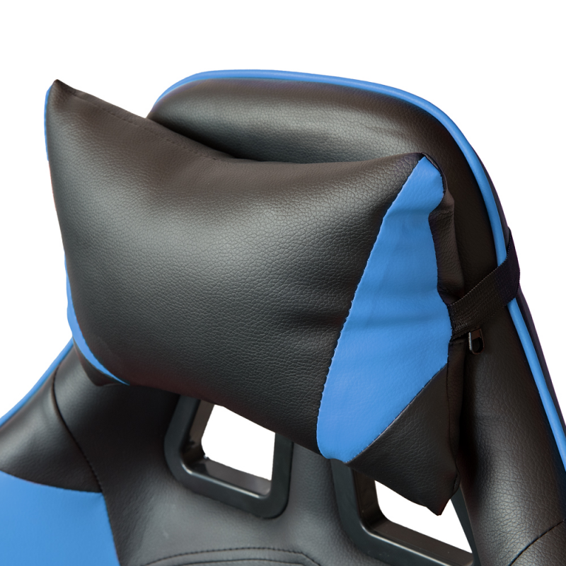 Sedia gaming in ecopelle da ufficio reclinabile con poggiapiedi Blu e Nero 64x53x h123-133 cm