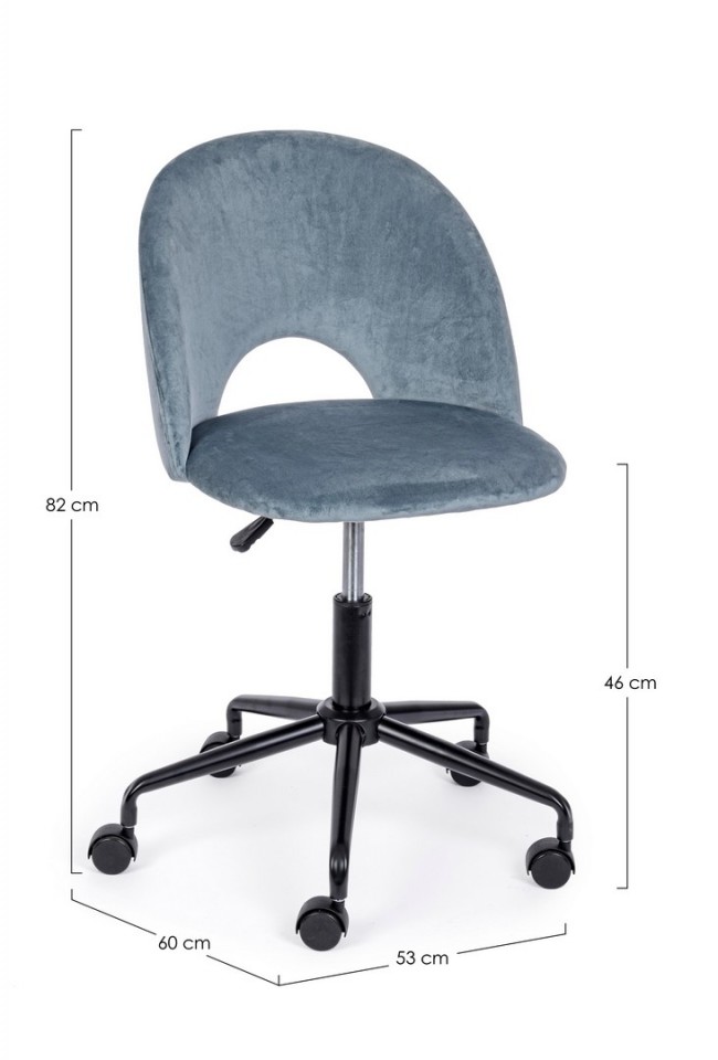Sedia ufficio azzurro in velluto e struttura in acciaio