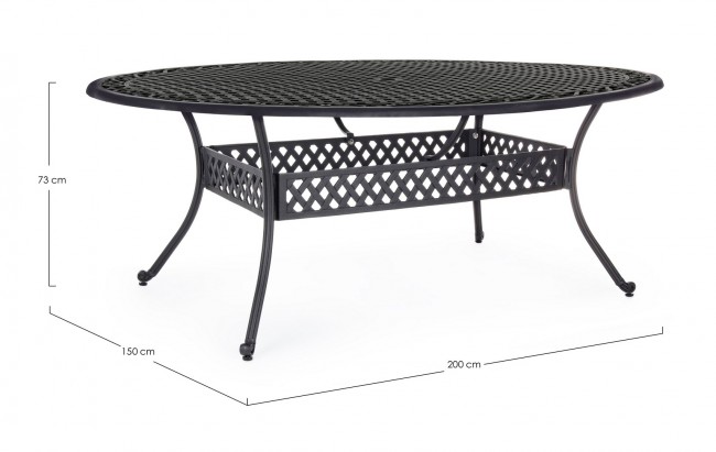 Tavolo Ivrea ovale in alluminio antracite 200x150 cm