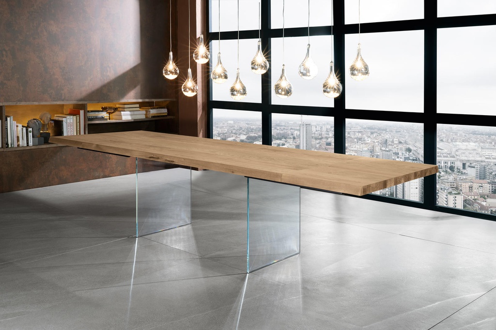 Tavolo allungabile in rovere impiallacciato e top in rovere naturale 200/300x100 cm
