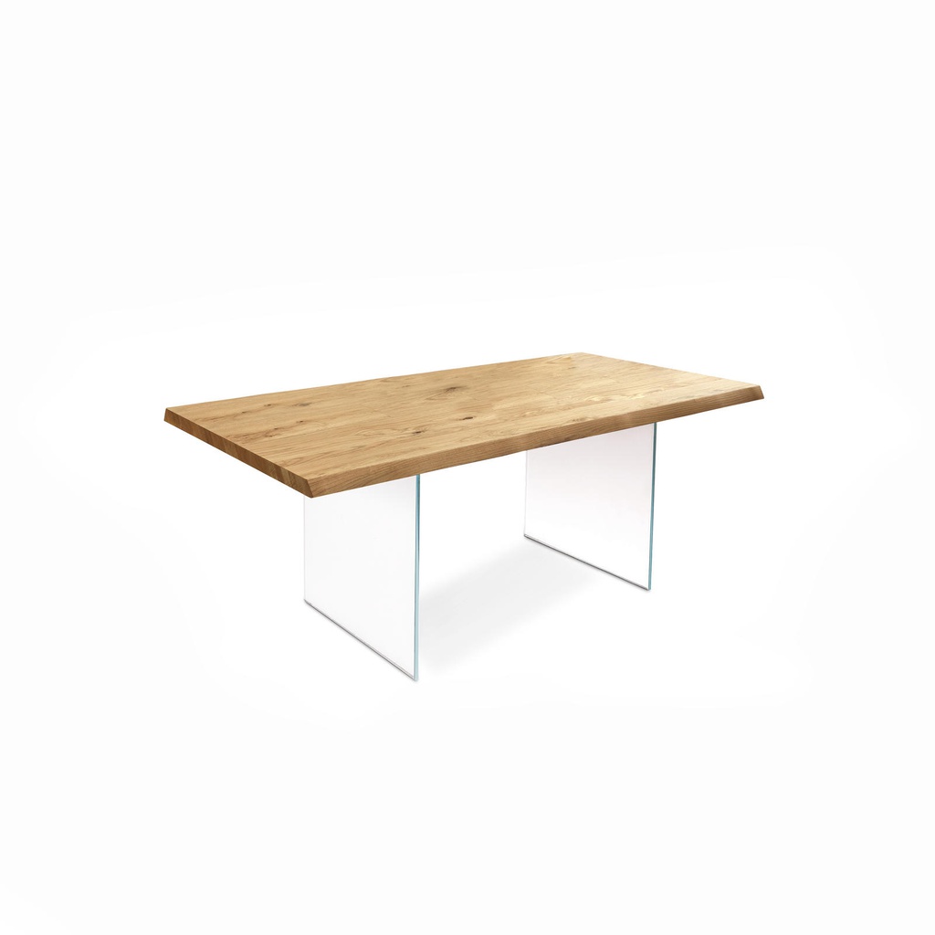 Tavolo allungabile in rovere impillacciato e gambe in vetro temperato 160/240x90x76h cm