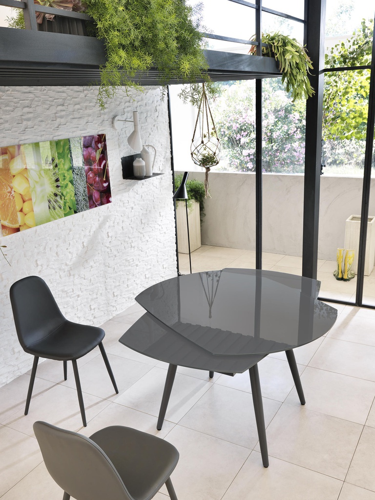 Tavolo allungabile in vetro temperato con top grigio 120/180x90h cm 