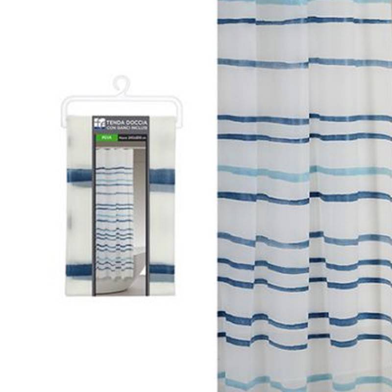 Tenda doccia dalle eleganti strisce acquarello blu, dimensioni 240x200 cm.