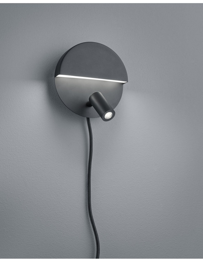 Applique Moderna Doppia Emissione Mario Nero Con Faretto Orientabile Trio Lighting