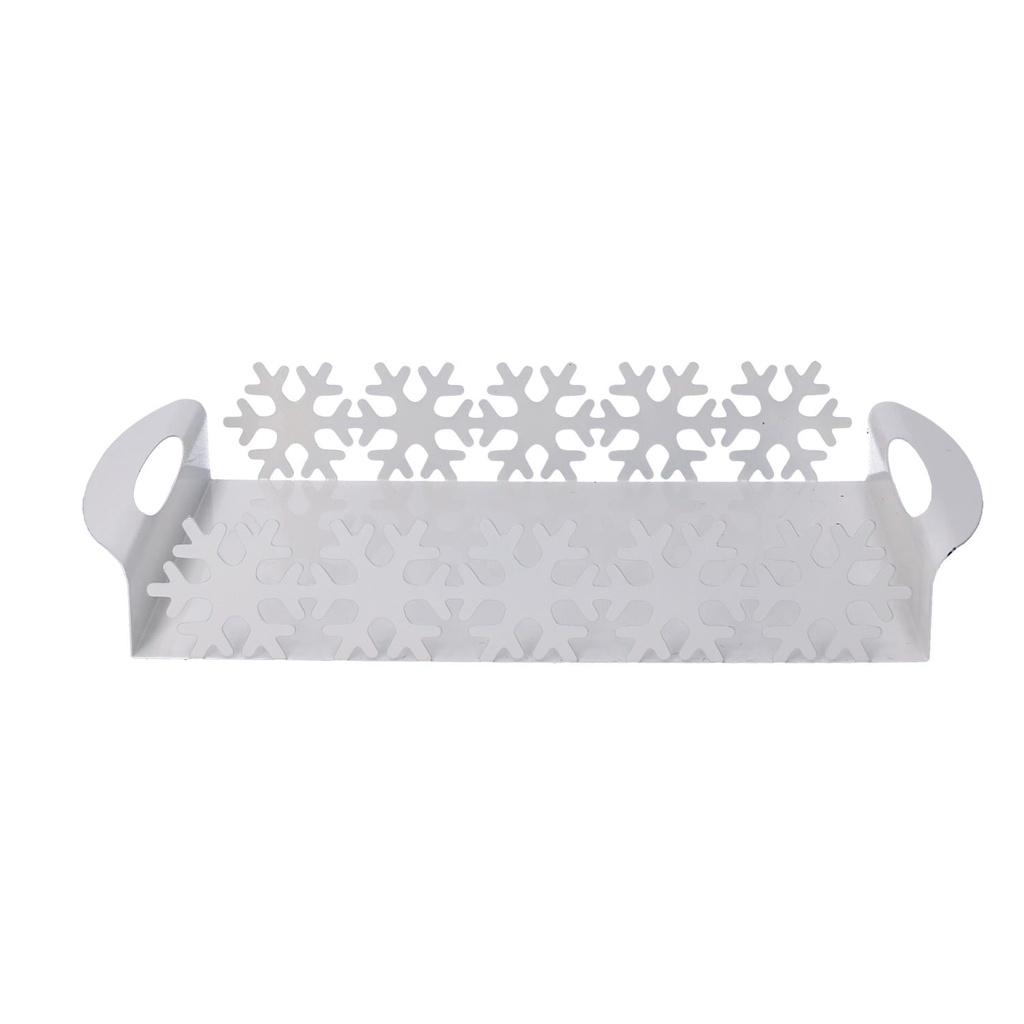Vassoio metallo fiocco neve bianco rettangolare cm41x20h6,5