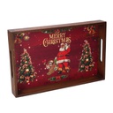 Vassoio legno 1-3 rosso verde scritta Merry Christmas rettangolare cm 45x30h4