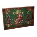 Vassoio legno 1-3 rosso verde scritta Merry Christmas rettangolare cm 45x30h4