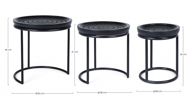 Set 3 Tavolini Kirtan design nero