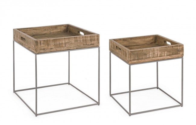 Set 2 tavolino in legno stile industriale