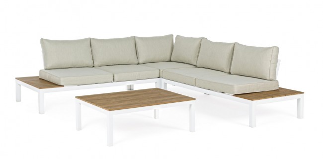 Set da esterno salotto angolare con cuscini bianco Elias
