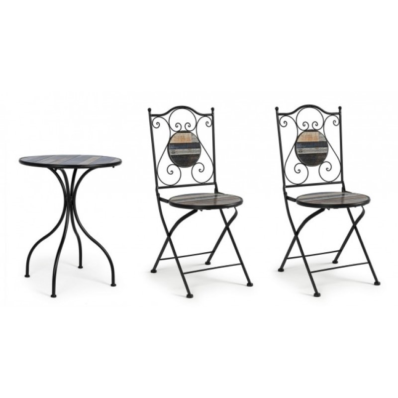 Set da giardino tavolo e 2 sedie con decori in ceramica Huston
