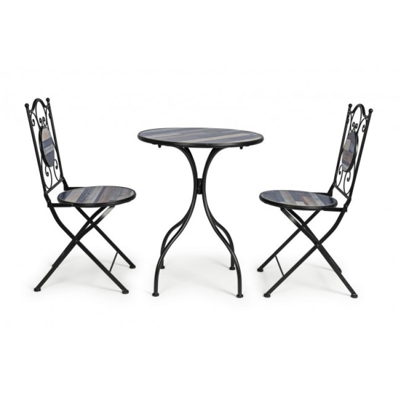 Set da giardino tavolo e 2 sedie con decori in ceramica Huston