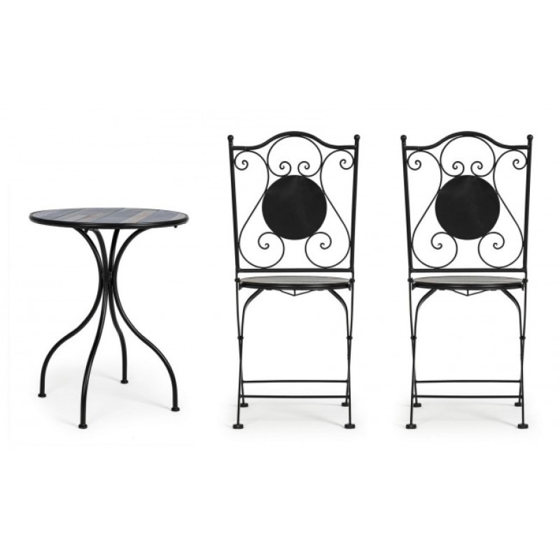 Set da giardino tavolo e 2 sedie con decori in ceramica Huston
