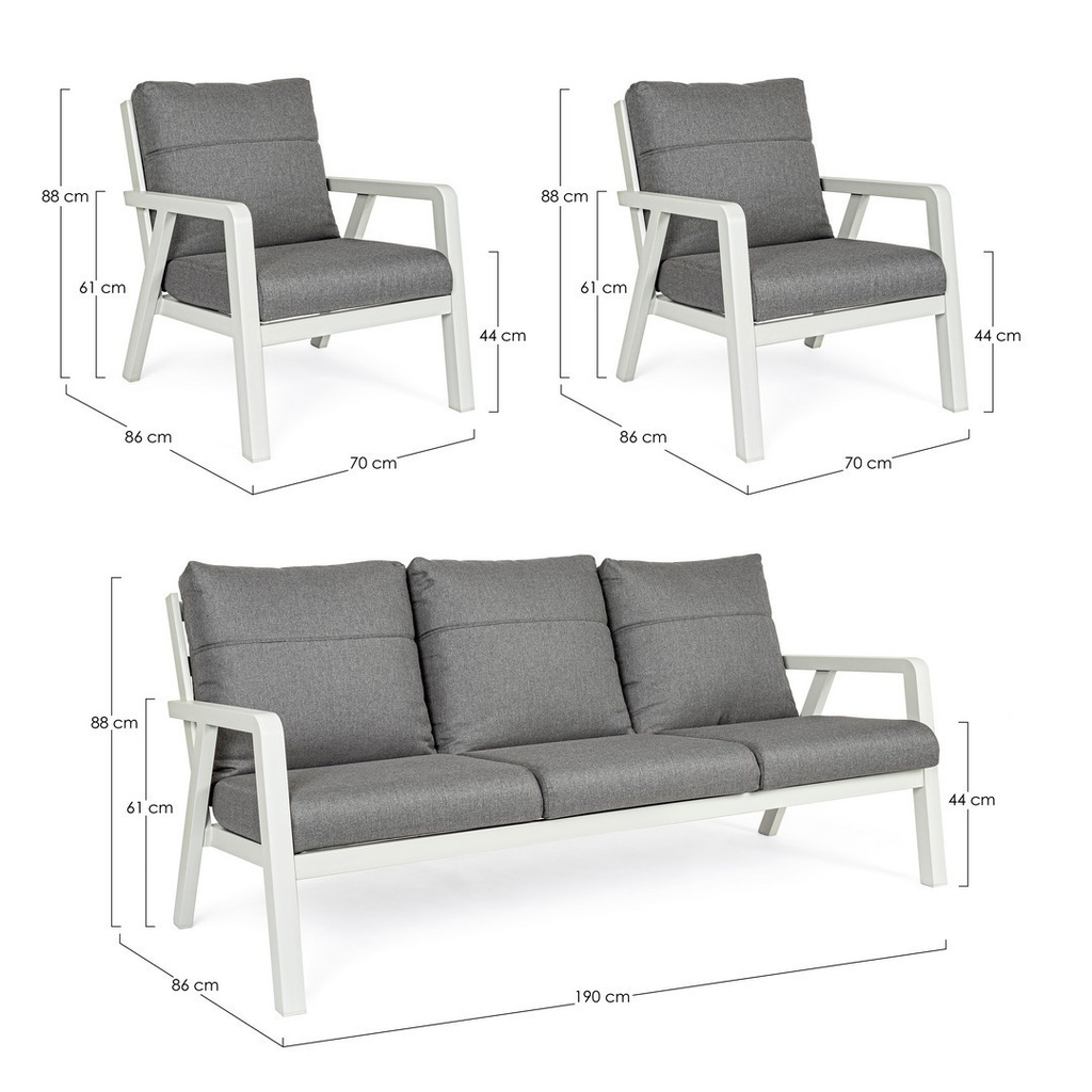 Set salotto 3 pz con cuscini Truman Lunar