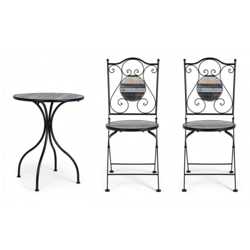 Set da giardino tavolo e 2 sedie con decori in ceramica Huston