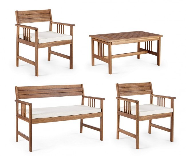 Set salotto in legno acacia noemi con cuscini