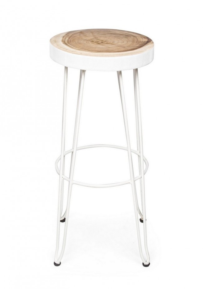 Sgabello bar bianco  in legno stile naturale