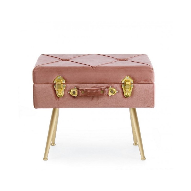 Sgabello con contenitore in velluto Rosa Antico POLINA 50x34x h42 cm