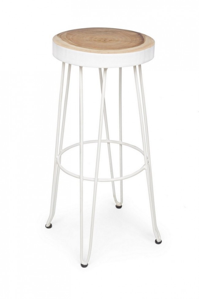 Sgabello bar bianco  in legno stile naturale