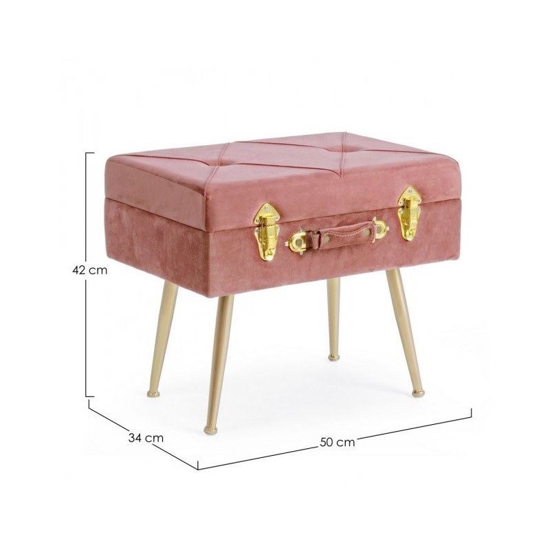 Sgabello con contenitore in velluto Rosa Antico POLINA 50x34x h42 cm