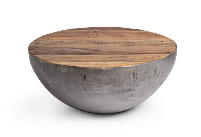 Tavolino grigio in legno riciclato stile design cm Ø70 - 32