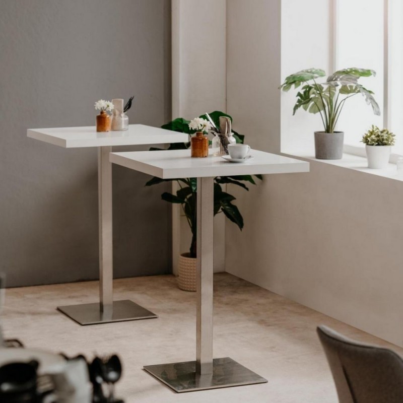 Tavolo alto Quadrato 105 cm piano bianco e base cromo   cm 70x70xh.105