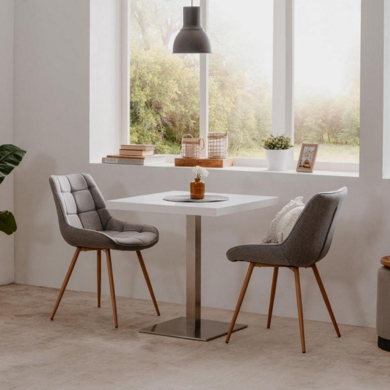 Tavolo alto Quadrato 75 cm piano bianco e base cromo  cm 70x70xh.75