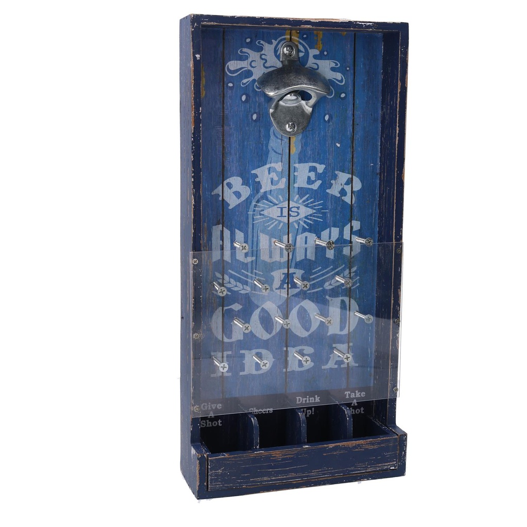Apribottiglie legno blu rettangolare cm19x38,5x7,5