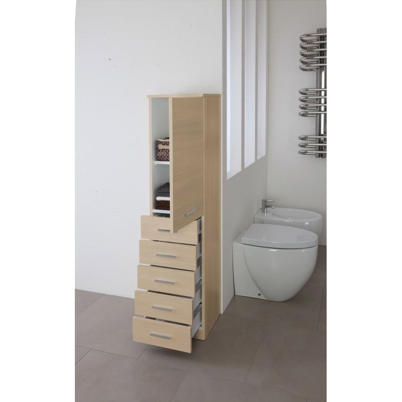 Armadietto Portasciugamani Larice Cinque cassetti  anta 35x34x h148,5 cm