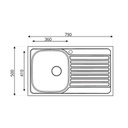 Lavello cucina vasca acciaio inox da incasso gocciolatoio dx 50x79 cm(N273DX35)