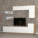 (2c) Parete attrezzata 3 ribalte con pensili bianco rovere 200x35xh.40-60 cm