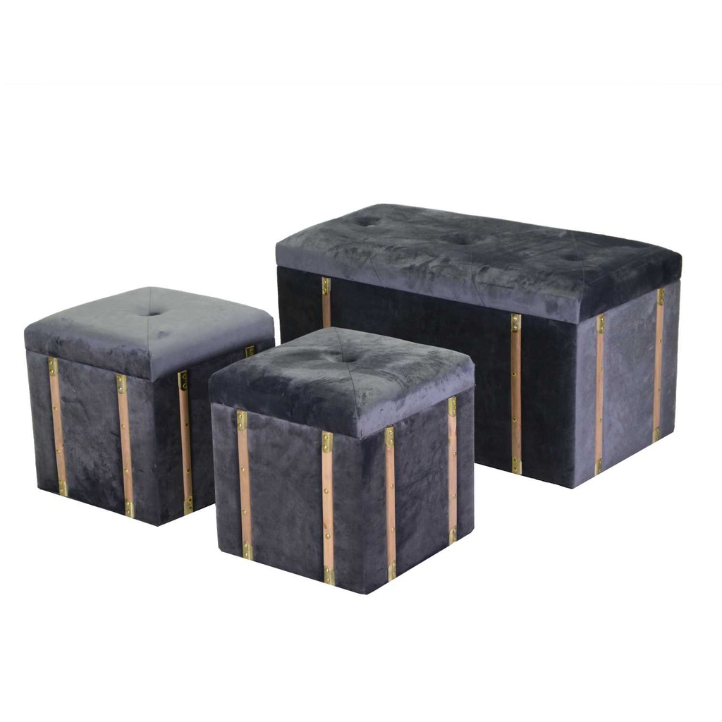 Baule c/2 puff velluto grigio cm 80x40h44