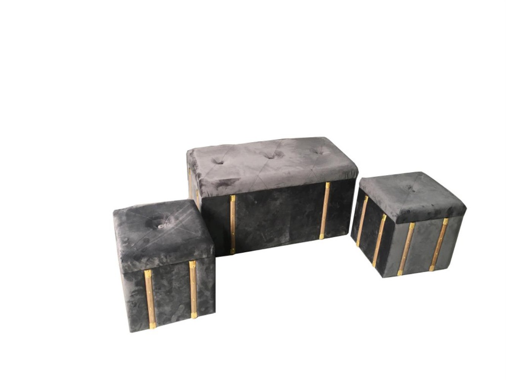 Baule c/2 puff velluto grigio cm 80x40h44