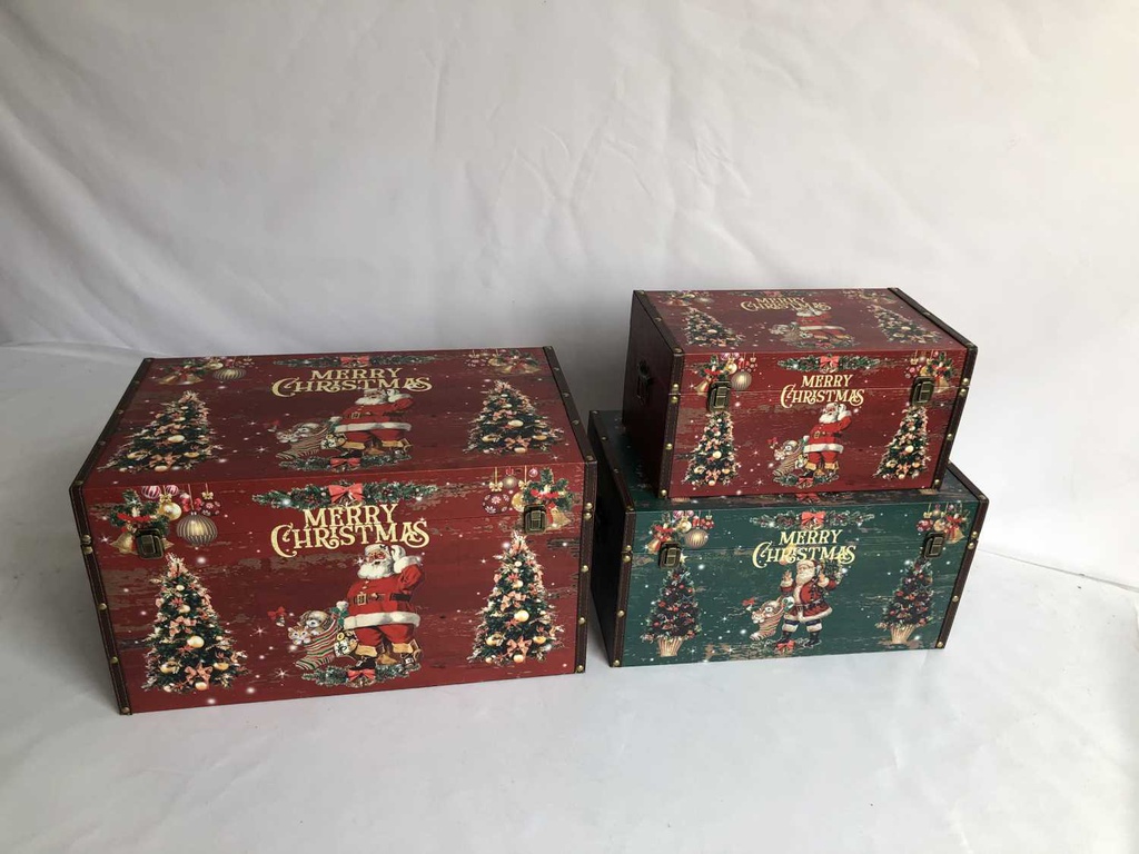 Baule ecopelle 1-3 rosso verde scritta Merry Christmas rettangolare cm 59x36h33