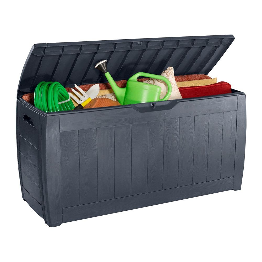 Baule in resina Hollywood con finitura grafite effetto legno lucchettabile 117,5x45xh.57,3 cm