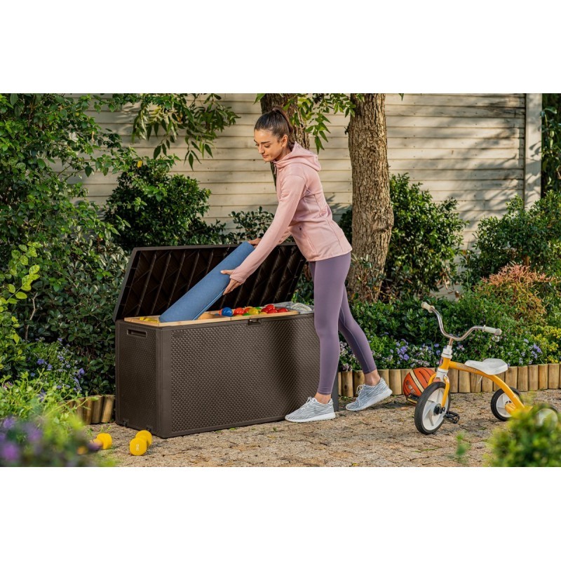 Baule in resina con finitura intreccio mesh EMILY marrone  118x45xh.57 cm