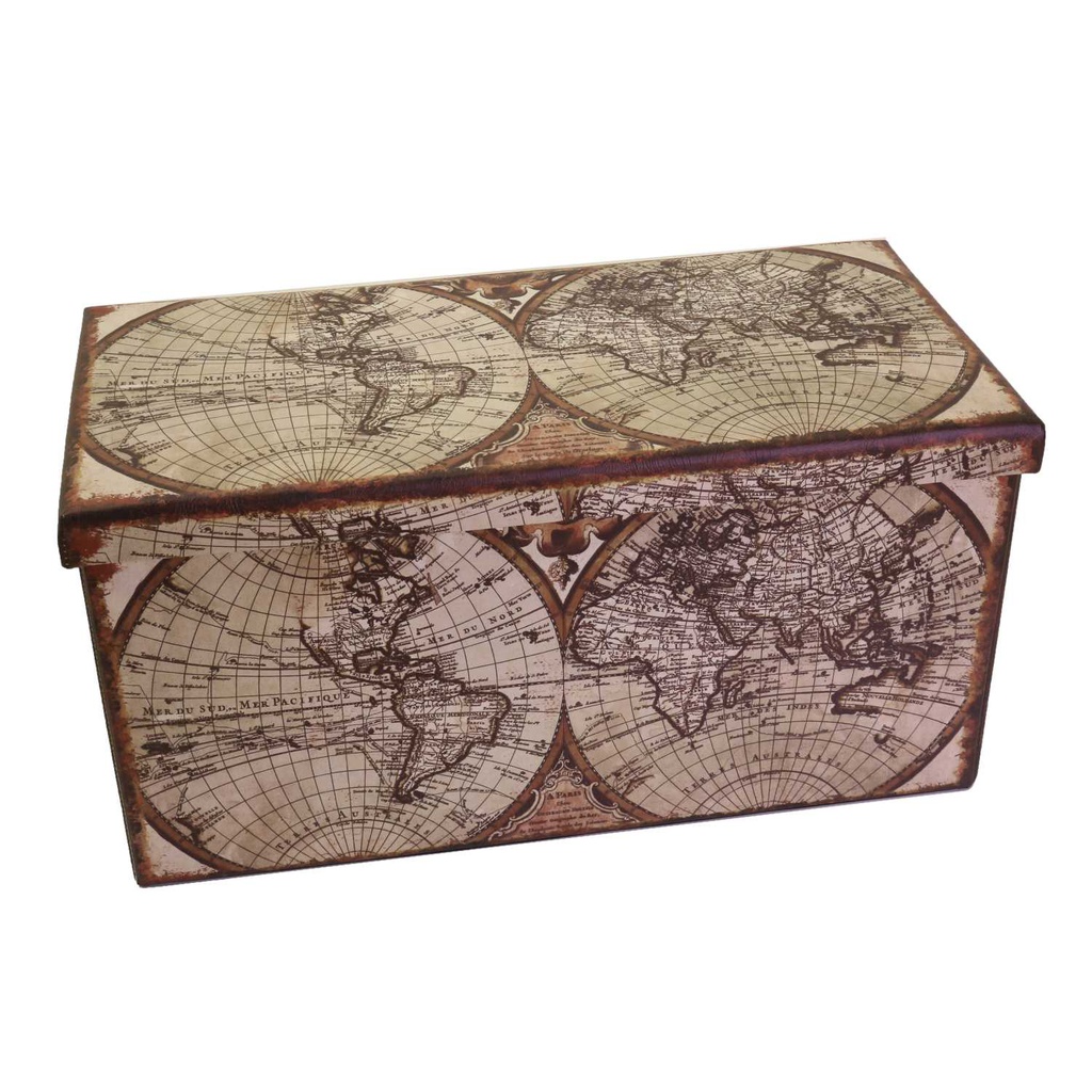 Baule ecopelle pieghevole mappamondo rettangolare cm 76x38h38