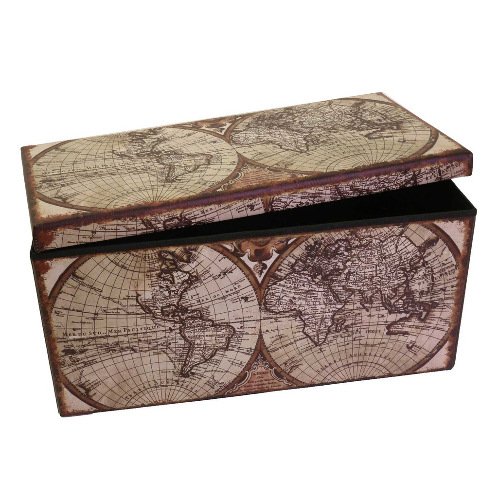 Baule ecopelle pieghevole mappamondo rettangolare cm 76x38h38