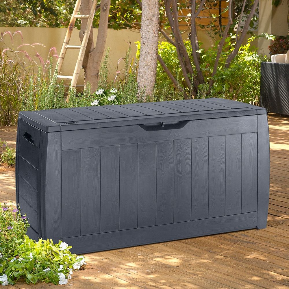 Baule in resina Hollywood con finitura grafite effetto legno lucchettabile 117,5x45xh.57,3 cm
