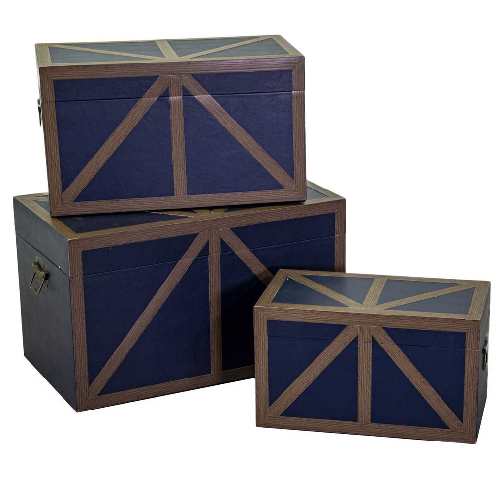 Baule legno ecopelle 1-3 blu rettangolare cm 68x38h40