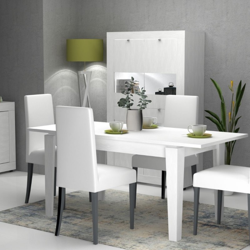 (2c) Tavolo allungabile Bianco Larice MEGARON 120-160X80 cm(MEGARONBI)