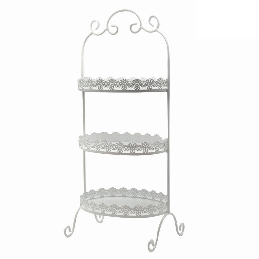 Alzata metallo bianco ovale 3 piani cm 28x21,5h66
