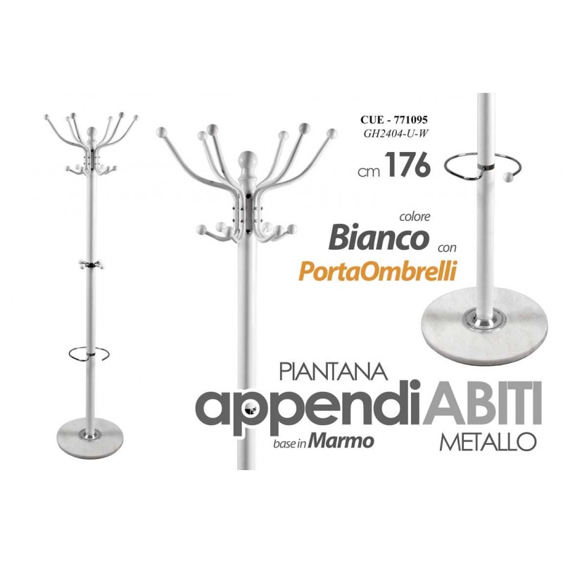 Appendiabiti piantana da terra in metallo bianca con portaombrelli cm 176