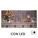 Appendino legno 4 posti con led girasoli cm 60x30x1