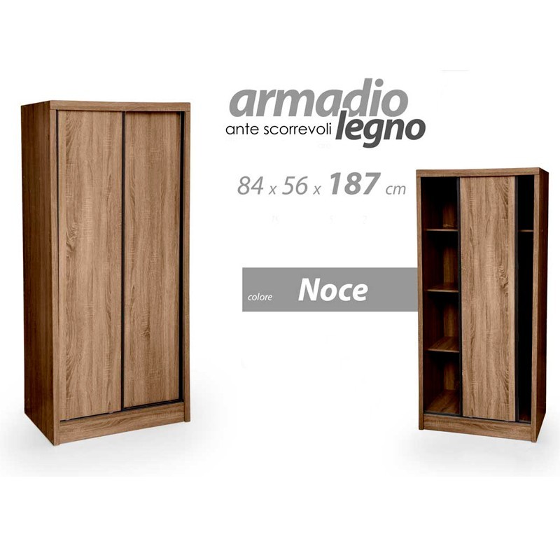 (2c) Armadio con ante scorrevoli noce con doppio vano cm 84 x 56 x 187 h