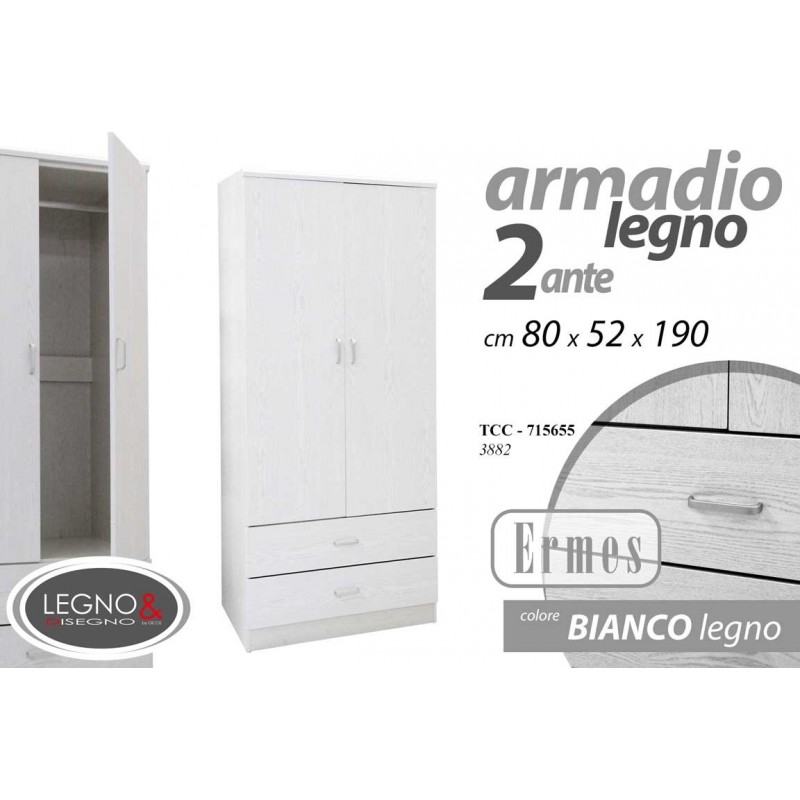 Armadio da camera due ante bianco Cm 80 x 52 x 190 h
