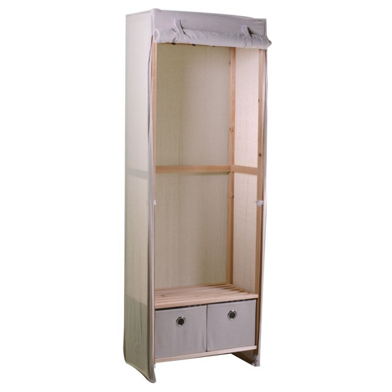 Armadio legno e stoffa 2 cassetti legno naturale rettangolare 58x36x268h cm