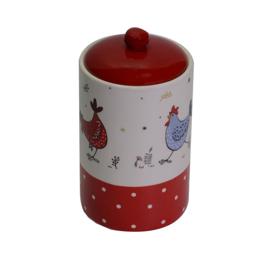 Barattolo ceramica bianco galline tondocmø10,5h19,6