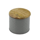 Barattolo metallo tappo legno grigio cmø12h13